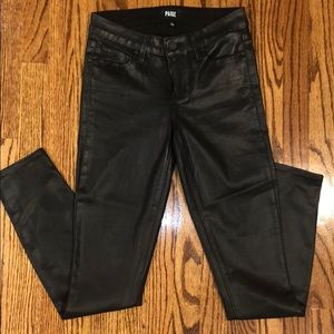 Black, leather looking Paige skinny jeans